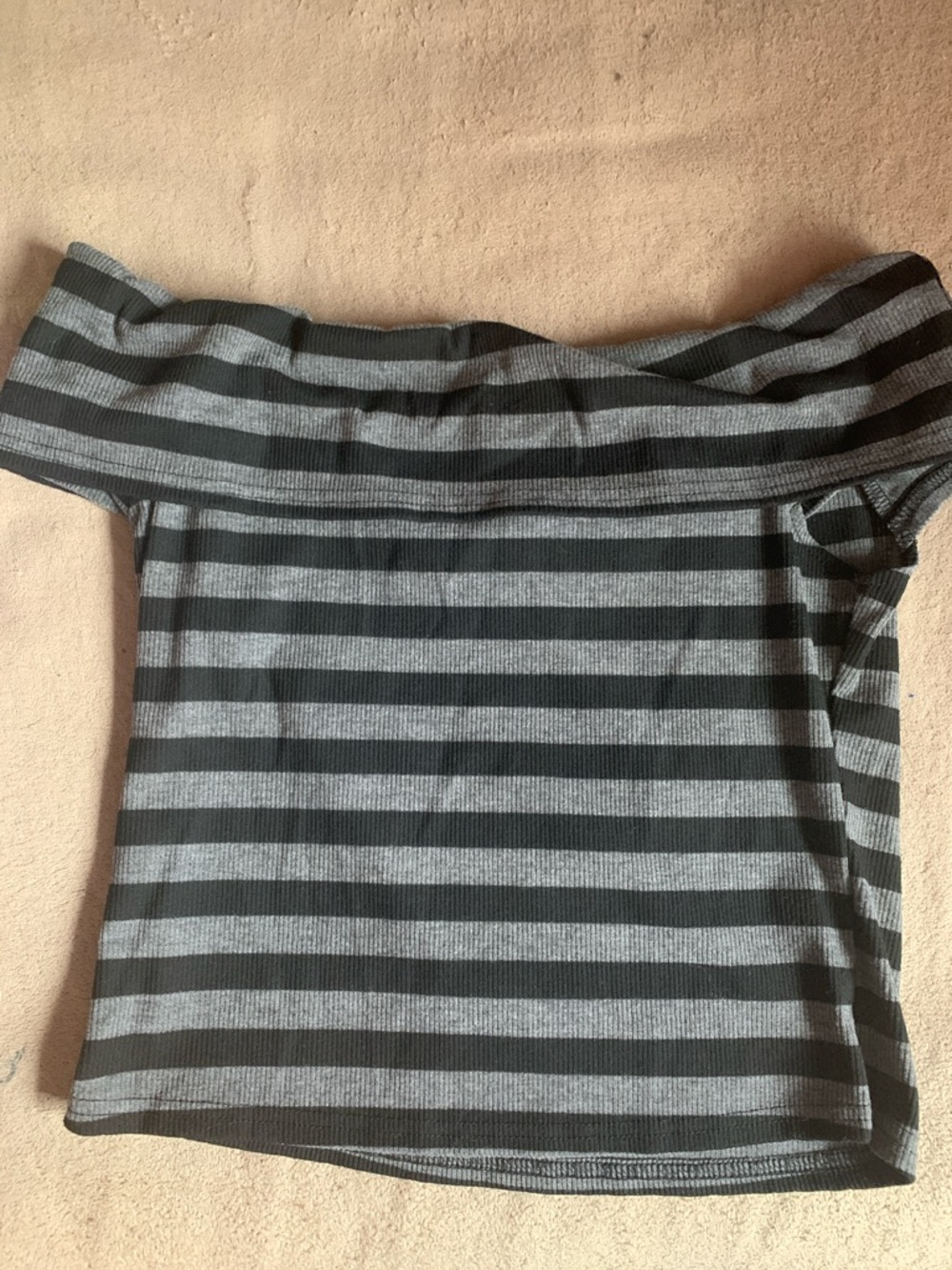 SHEIN Black and Gray Off-Shoulder Striped Short Sleeve Tee